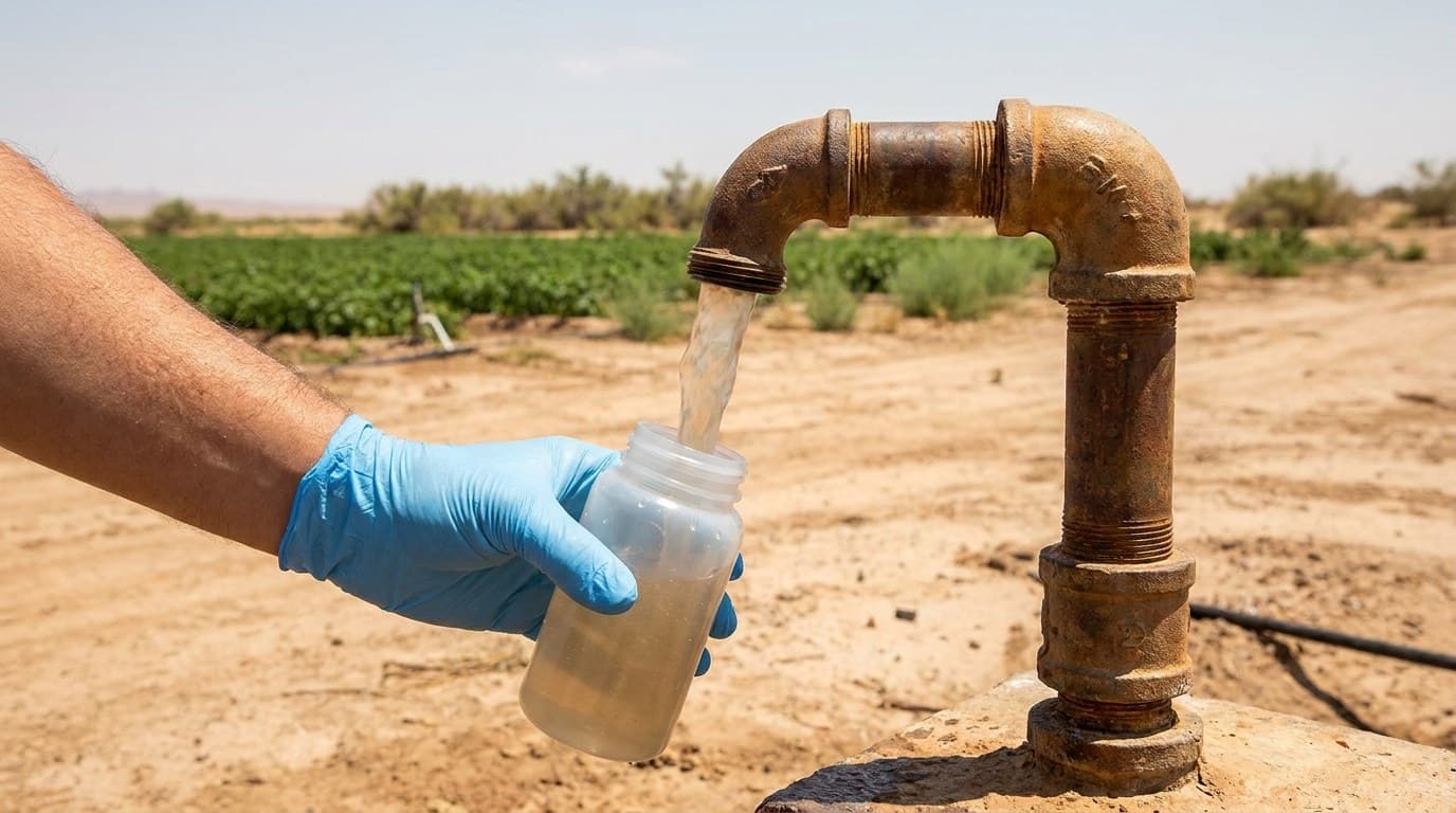 Close-up of arid desert well-water source representative of high-arsenic regions