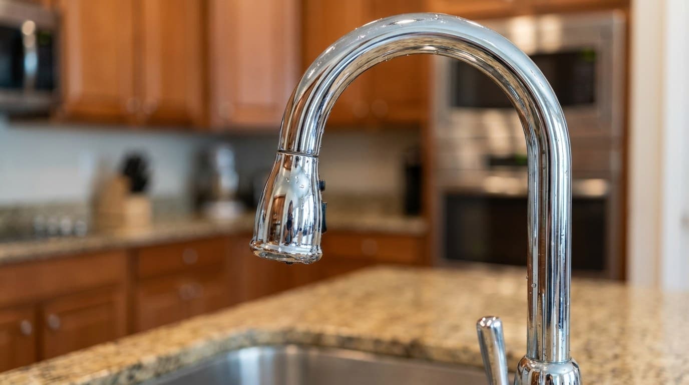 Limescale buildup on a faucet representing water hardness