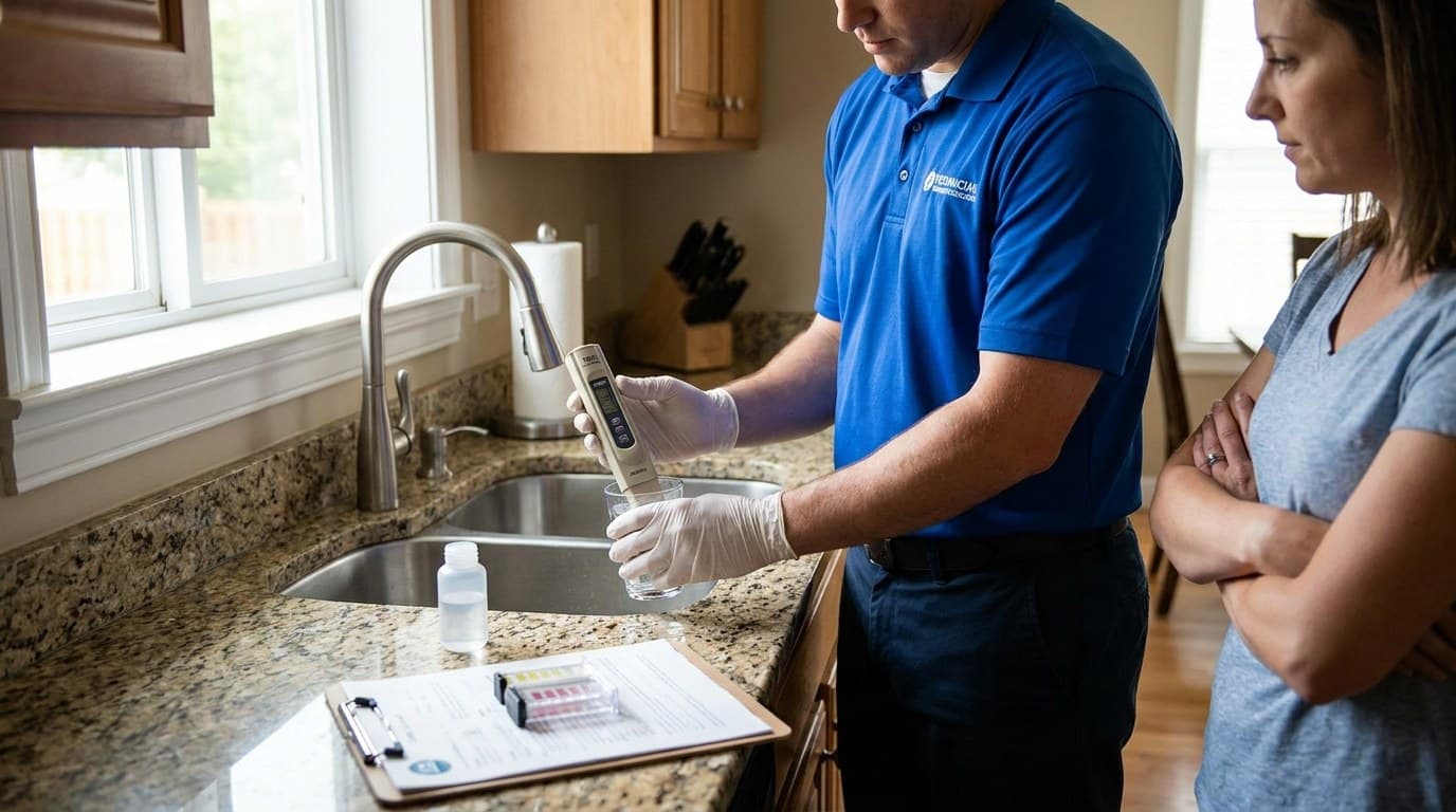 Free water test underway at a Orange County homeowner kitchen