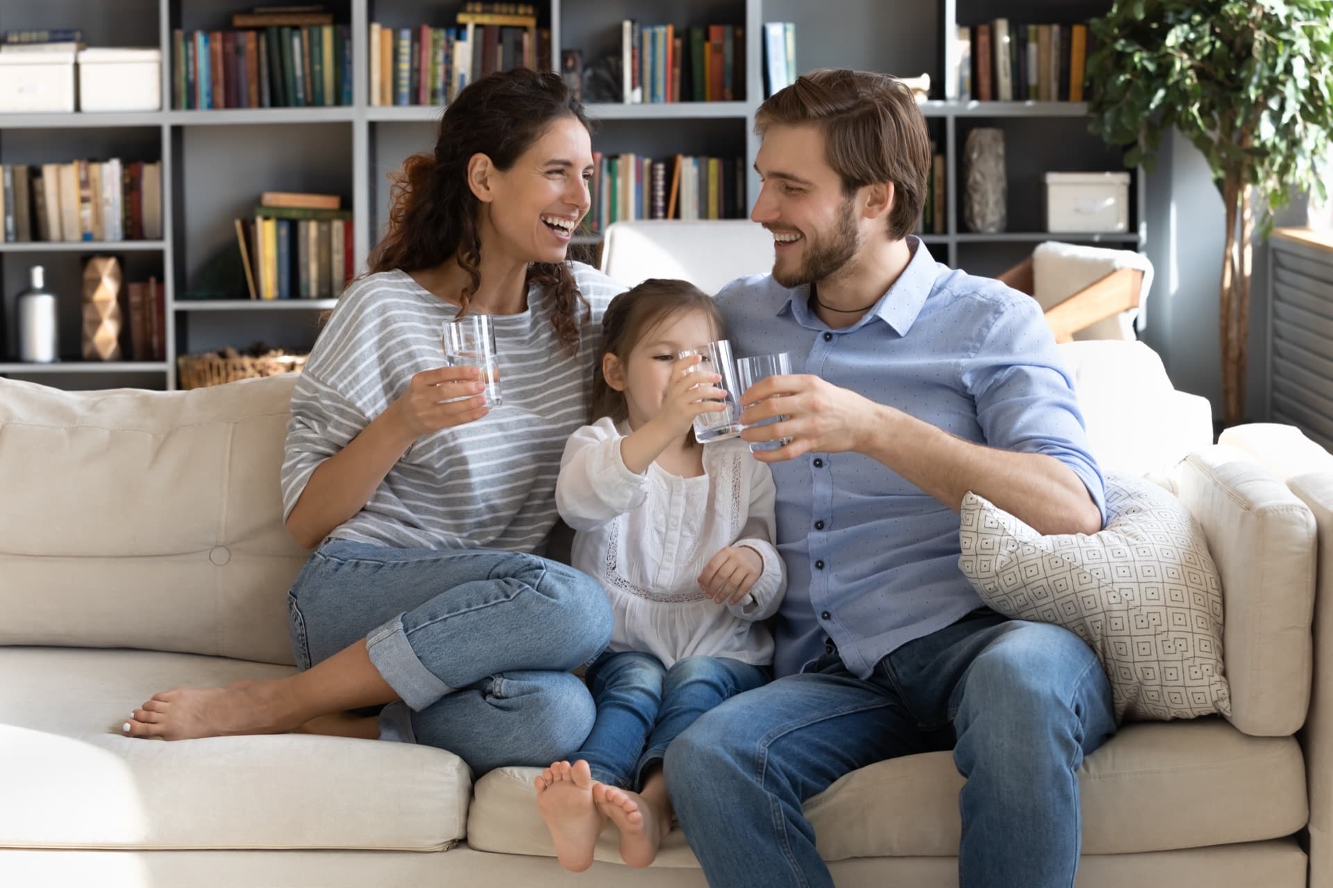 Family drinking filtered water together
